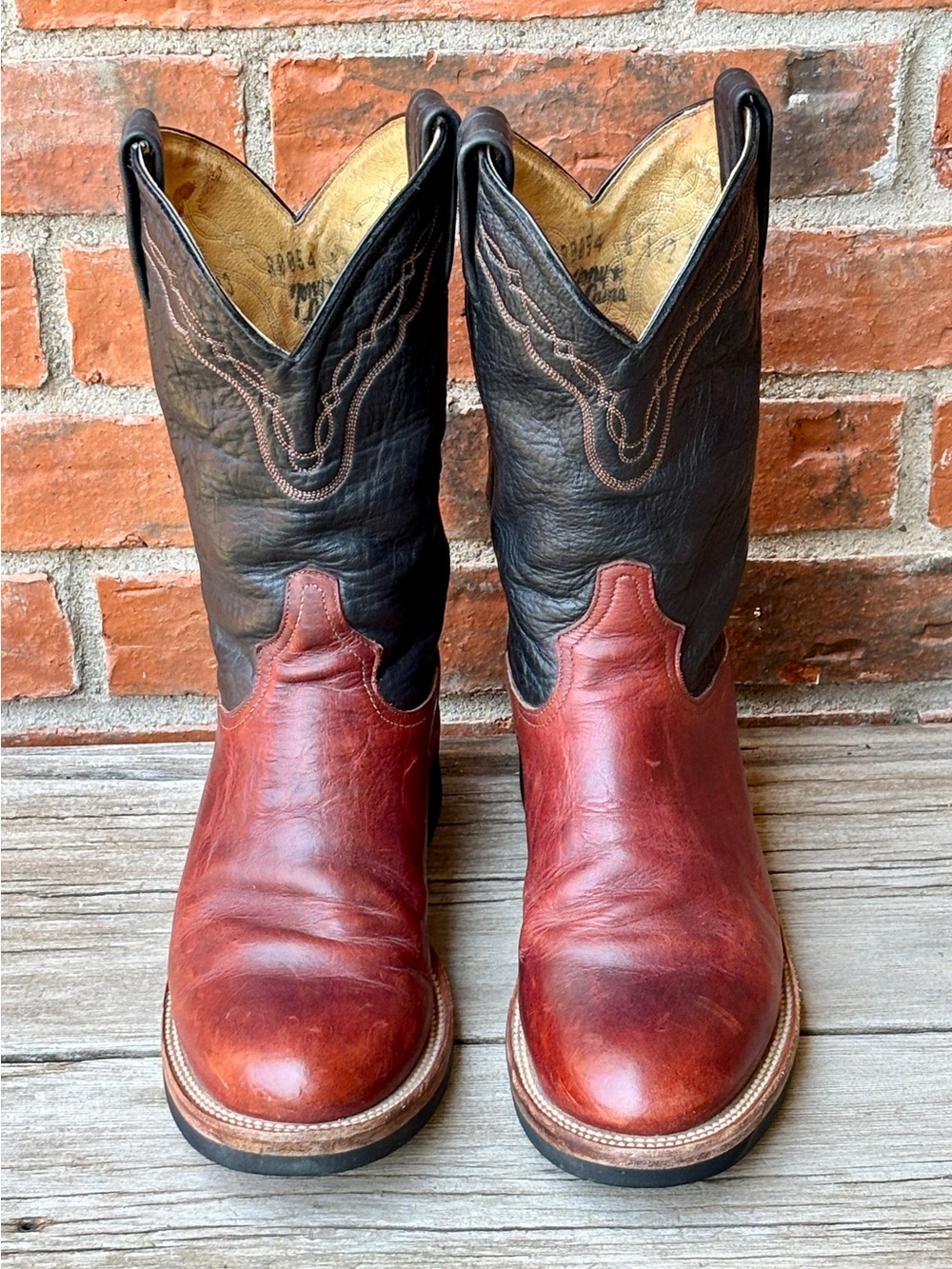 Tony Lama Vintage Red Brown Black Leather Roper Western Cowboy Boots Sz 8.5D